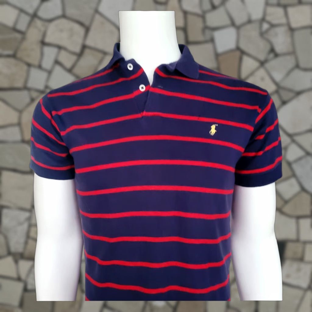 Ralph Lauren Polo by Ralph Lauren M Navy Red Striped Polo Shirt, 100% Cotton, Made in USA Size US M / EU 48-50 / 2 - 1 Thumbnail