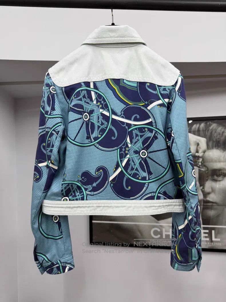 Hermes Hermes Blue color-blocked wheel print jacket Size XS / US 0-2 / IT 36-38 - 3 Thumbnail
