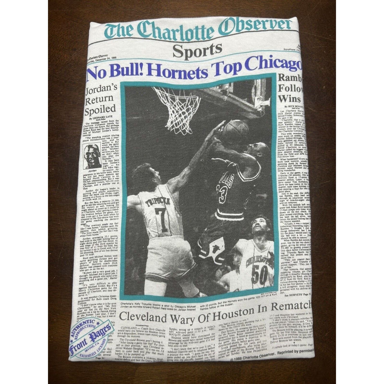 NBA VTG 1988 The Charlotte Observer NBA Hornets Bulls Shirt RARE Size US L / EU 52-54 / 3 - 12 Thumbnail
