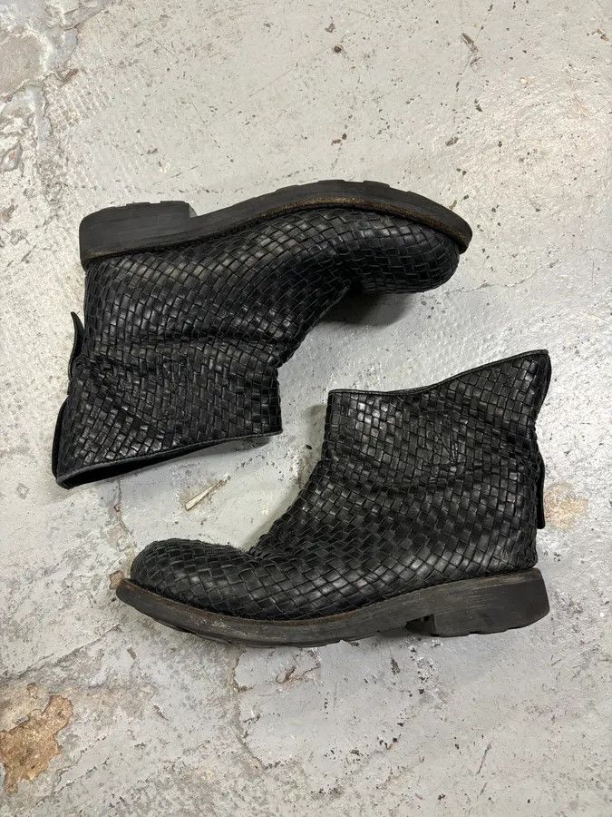 Dirk Bikkembergs Bikkembergs Black Woven Leather Interlocking Ankle Boot Size US 8 / IT 38 - 6 Thumbnail
