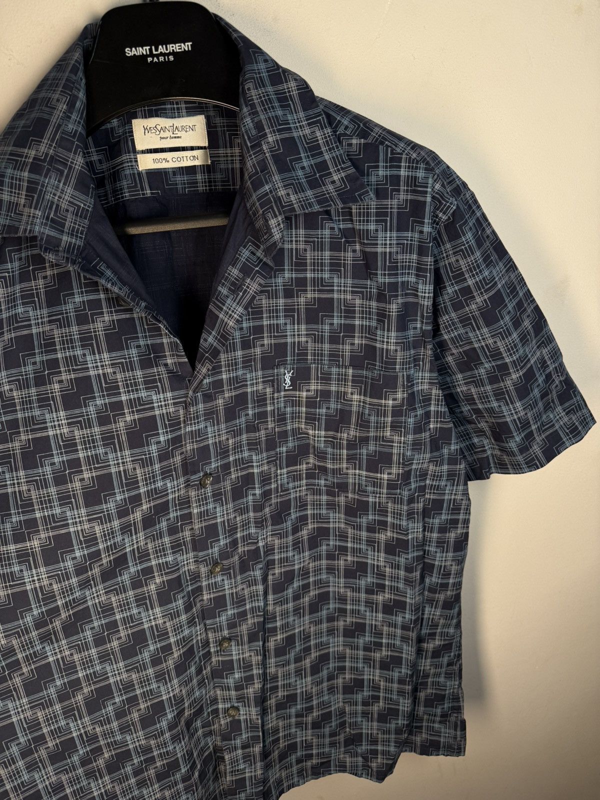 Yves Saint Laurent Summer YSL Shirt Matrix Logo Button Up Collar Shortsleeve Size US L / EU 52-54 / 3 - 10 Thumbnail