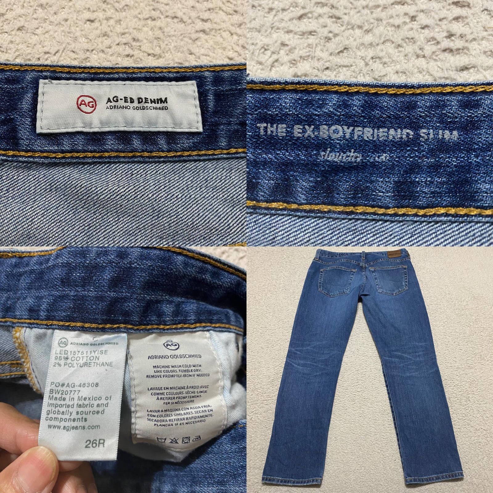 Denime AG Adriano Goldschmied Jeans Women's Slim Straight Blue Denim Dark Wash 26 5-Pocket Design Button Zipper Mid Rise Adult Regular Jeans Womens BB Size 26" / US 2 / IT 38 - 8 Thumbnail