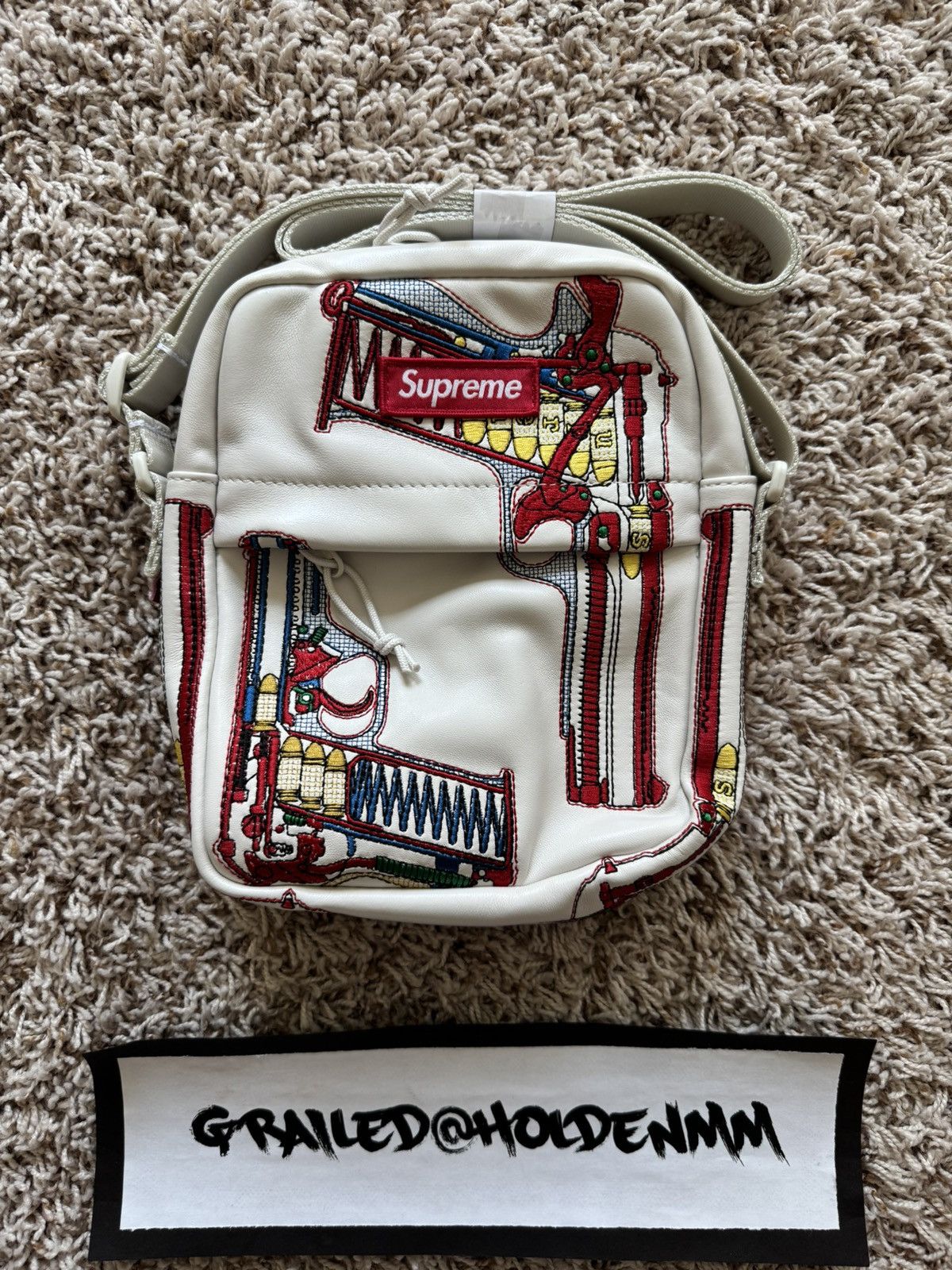 Supreme Supreme Guns Embroidered Leather Shoulder Bag White | Grailed