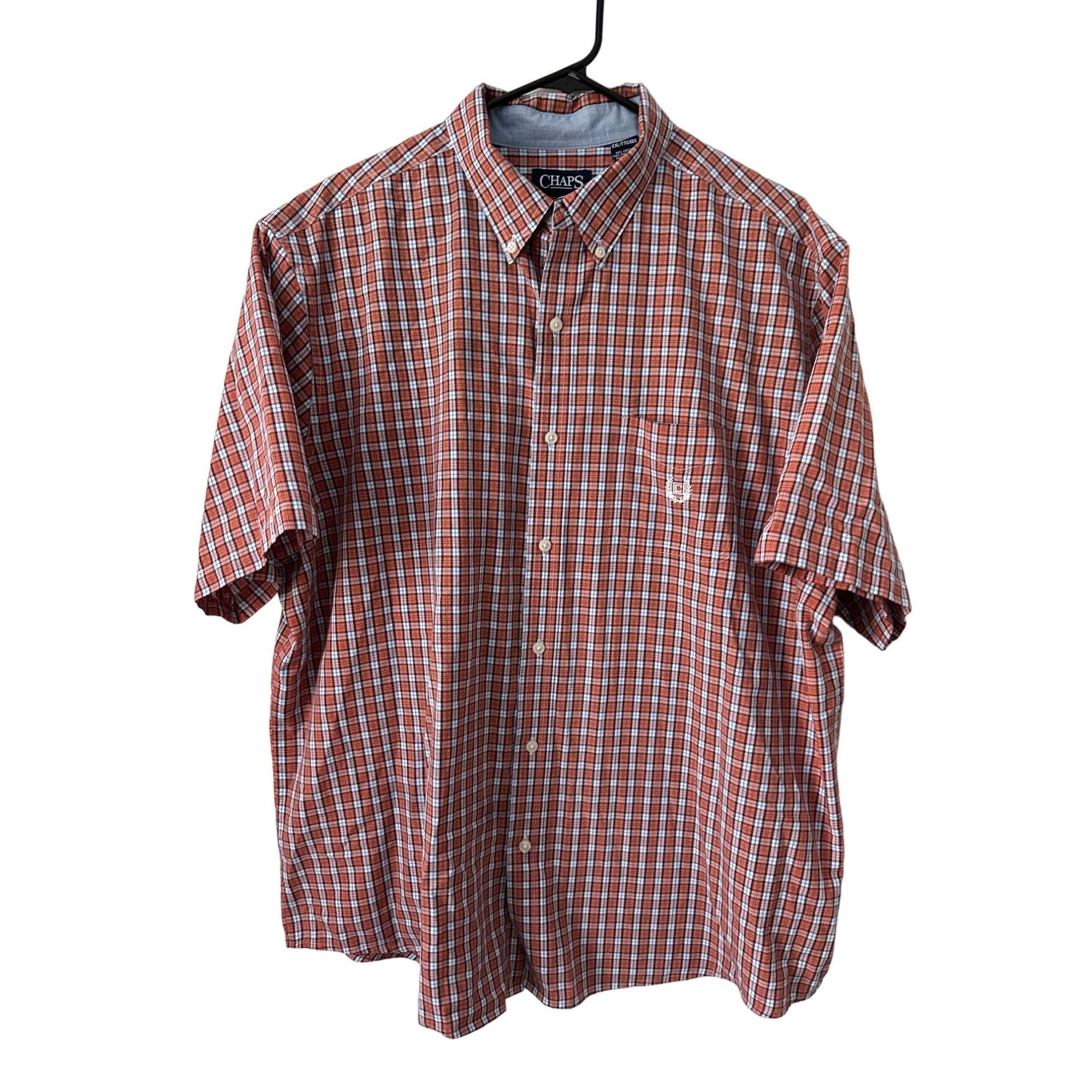 Chaps Chaps Shirt XXL Button Down Check Orange Blue White Cotton P ...