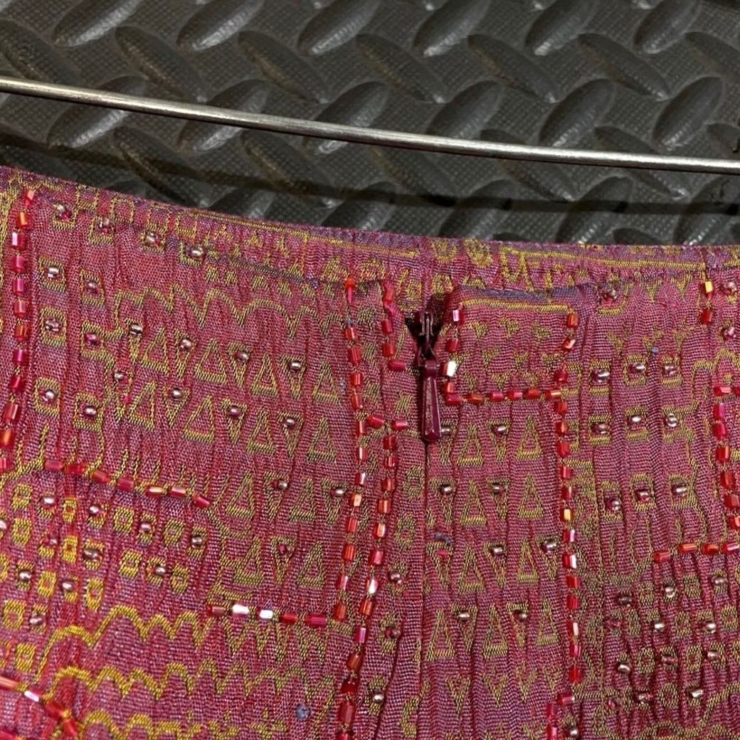 Vintage Carmen Marc Valvo Pink Beaded Maxi Skirt Geometric Embroidered Silk Blend Sz 10 Tall Streetwear? Size 32" / US 10 / IT 46 - 5 Thumbnail