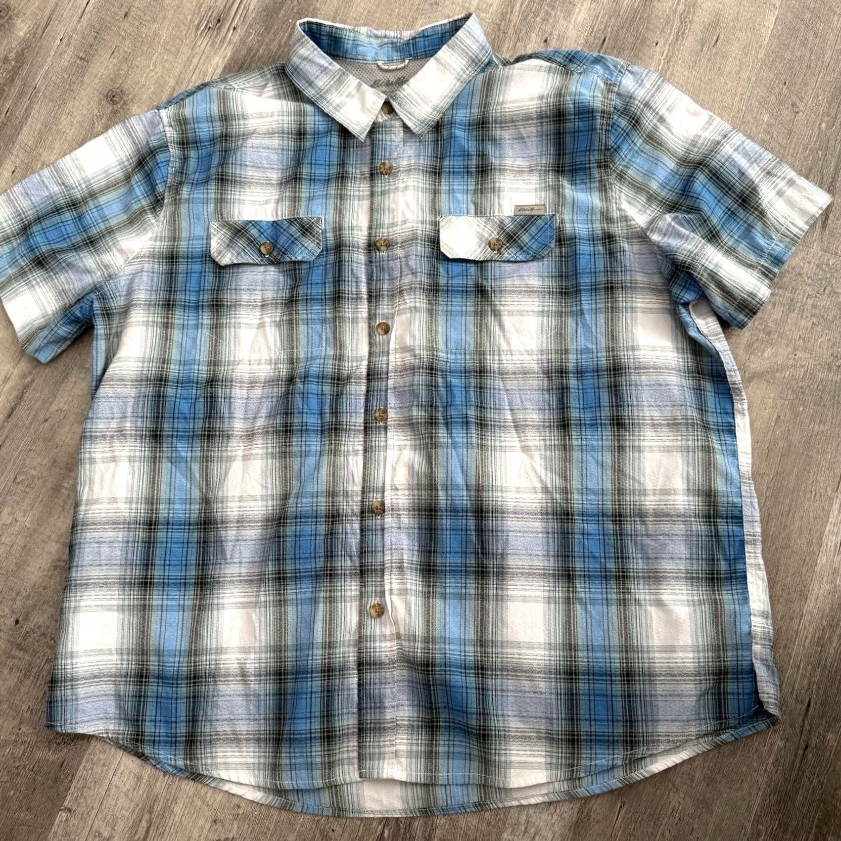 Eddie Bauer VINTAGE: No Eddie Bauer Shirt Mens 2XL Blue Plaid Outdoors Vented Button Up Fishing S/S Size US XXL / EU 58 / 5 - 6 Thumbnail