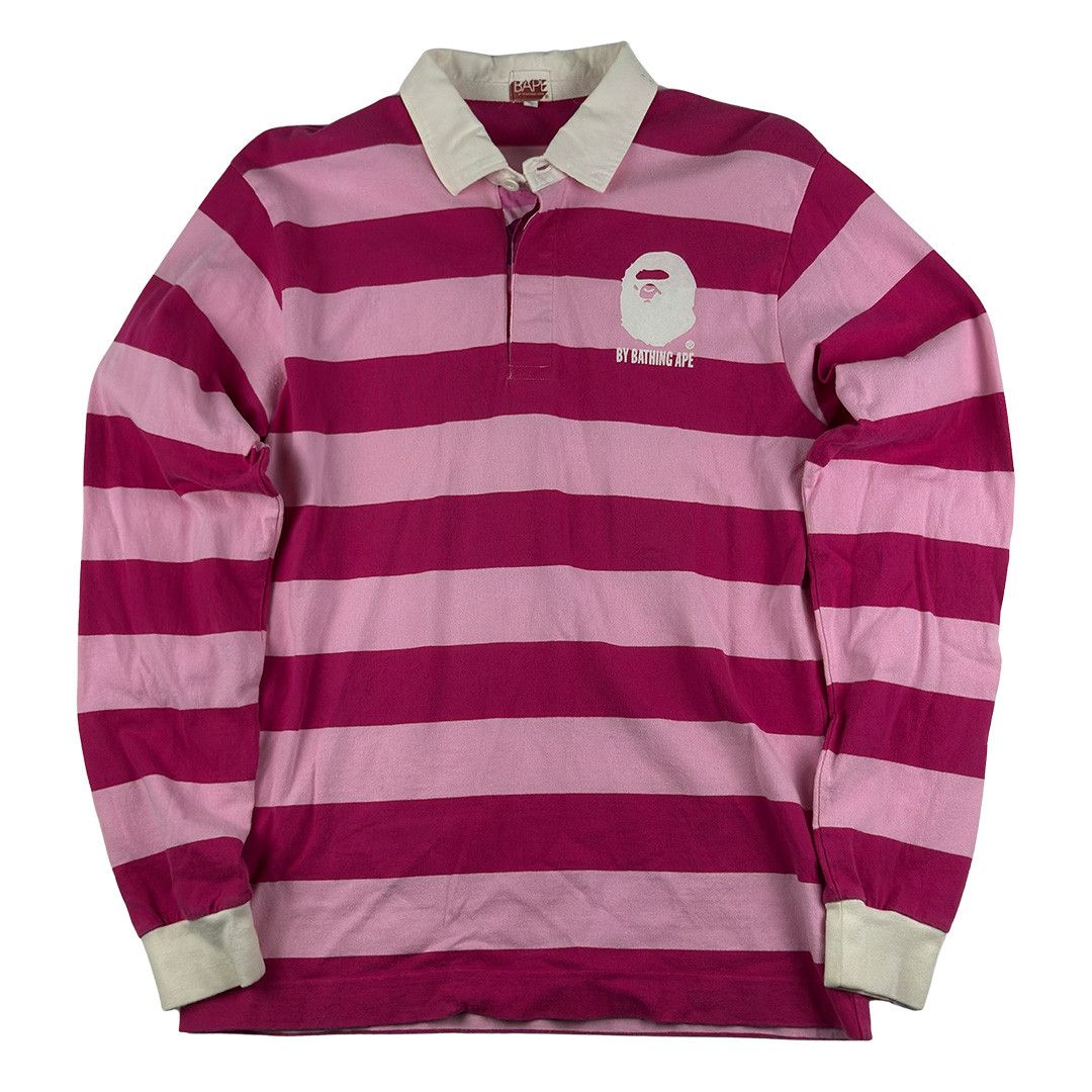 BAPE X MOUSSY 】STRIPED RUGBY L/S SHIRT BAPE JACQUARD