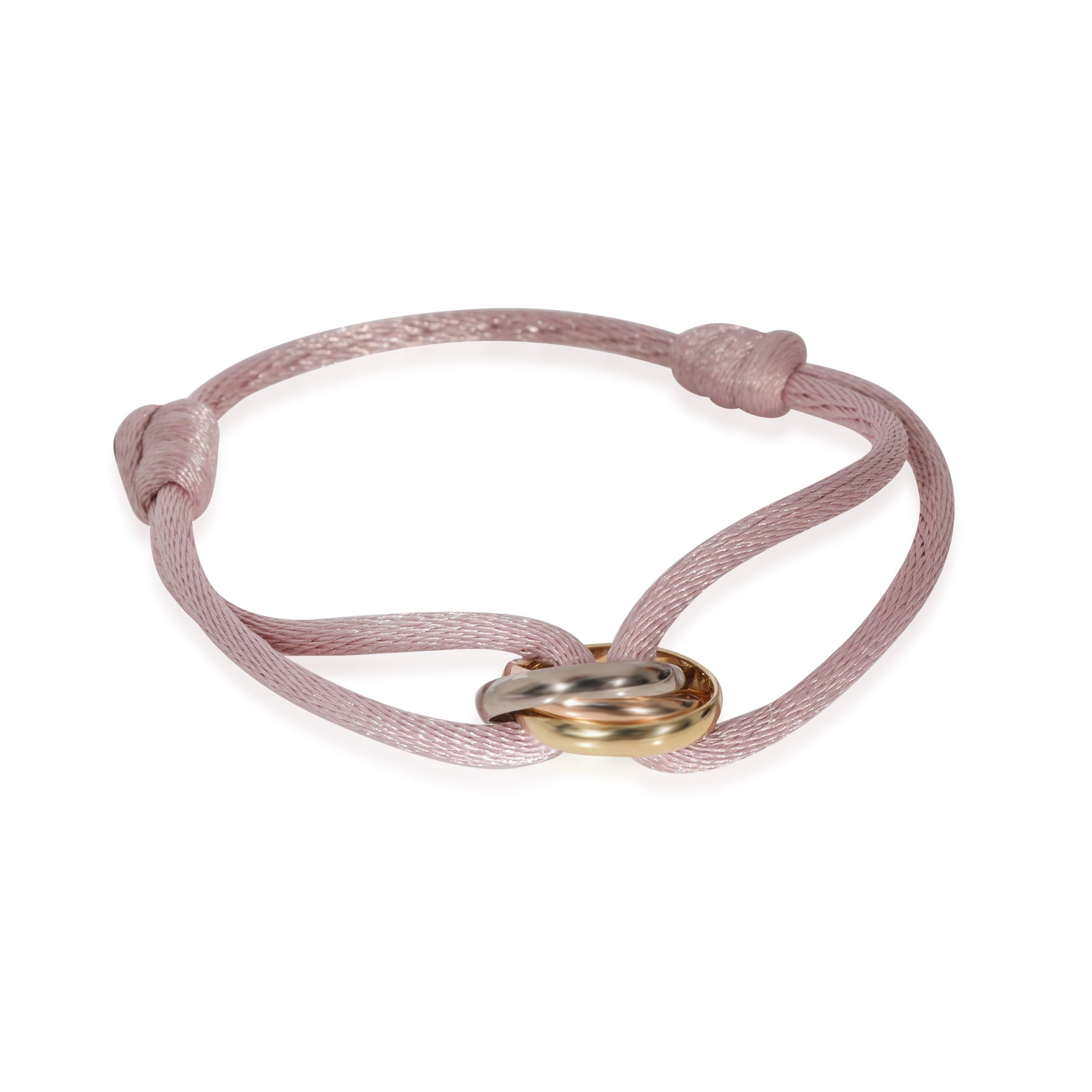 image of Cartier Trinity Bracelet On A Pink Cord In 18K 3 Tone Gold, Women's