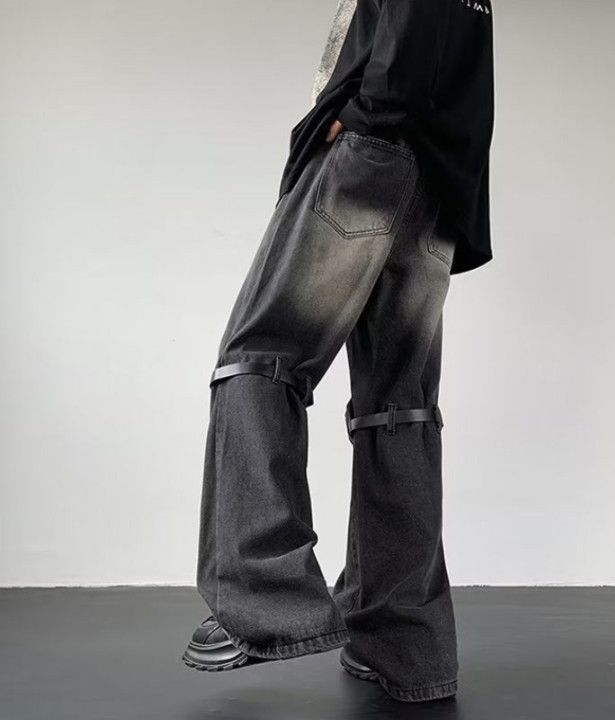 Japanese Brand Street men's retro zippered workwear straight bootcut jeans Size US 32 / EU 48 - 4 Thumbnail