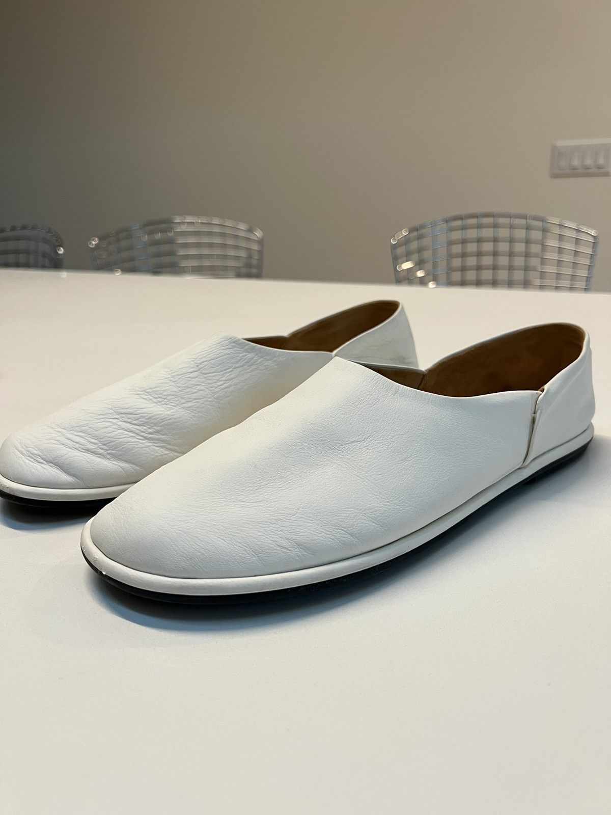 Pre-owned The Row Slip On White Loafer. Size 42