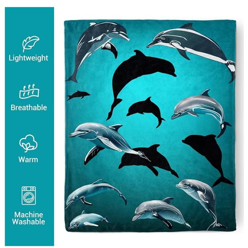 The Unbranded Brand Dolphin blue Blanket Fleece Throw 60x50 Inch Size ONE SIZE - 5 Thumbnail
