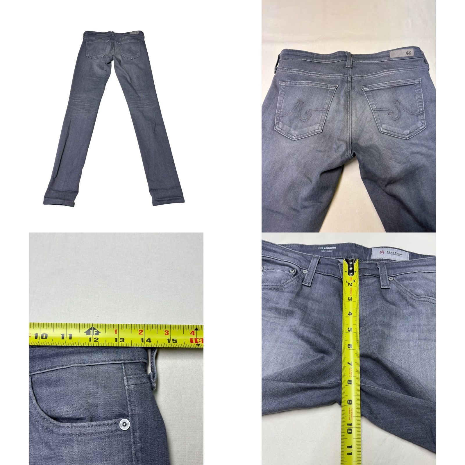 Vintage AG Adriano Goldschmied The Legging Super Skinny Jeans 26 Grey SPG1288 Women 5-Pocket Zip Button Charcoal Wash Slimming Stretch Size 26" / US 2 / IT 38 - 8 Thumbnail