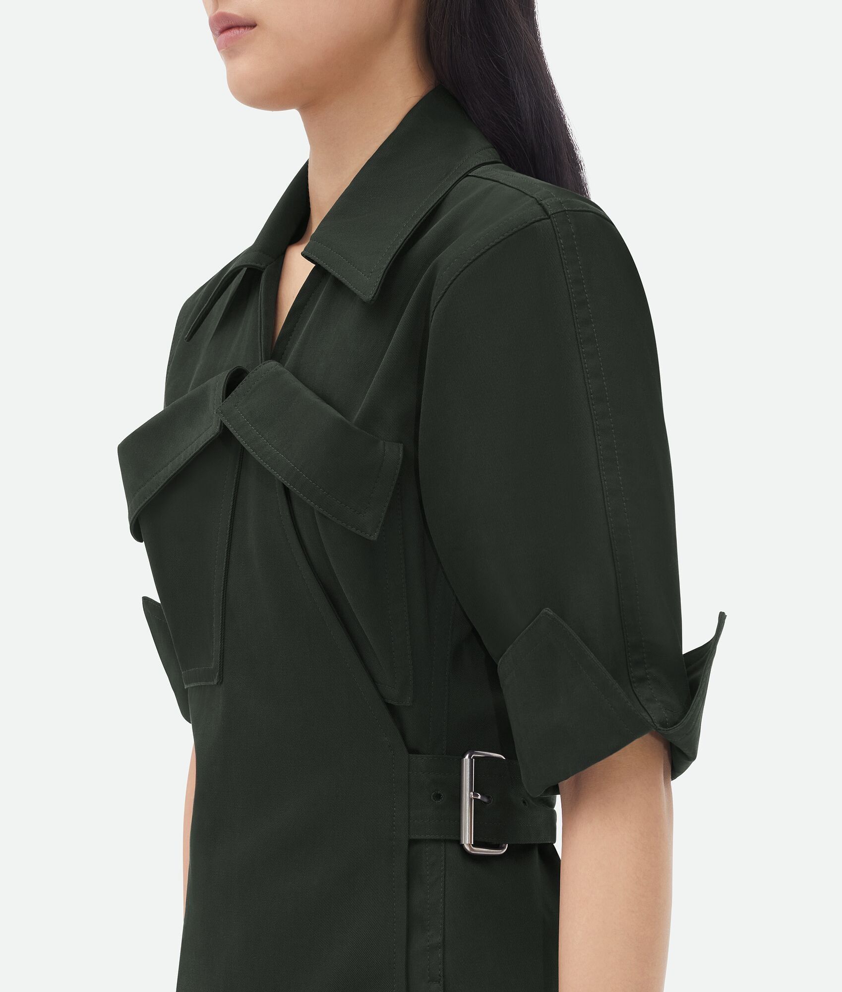 Bottega Veneta o1bcso1str0225 Cotton Twill Midi Dress in Camping Size L / US 10 / IT 46 - 4 Thumbnail
