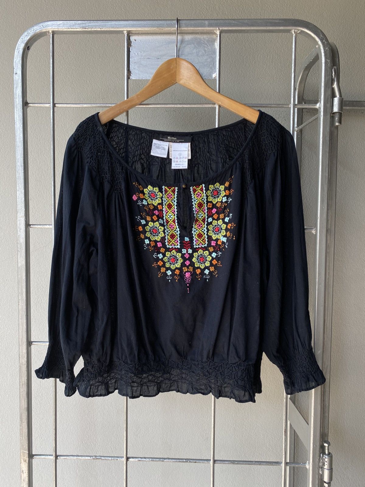 Max Mara MaxMara Black Embroidered Floral Blouse Size S / US 4 / IT 40 - 1 Thumbnail