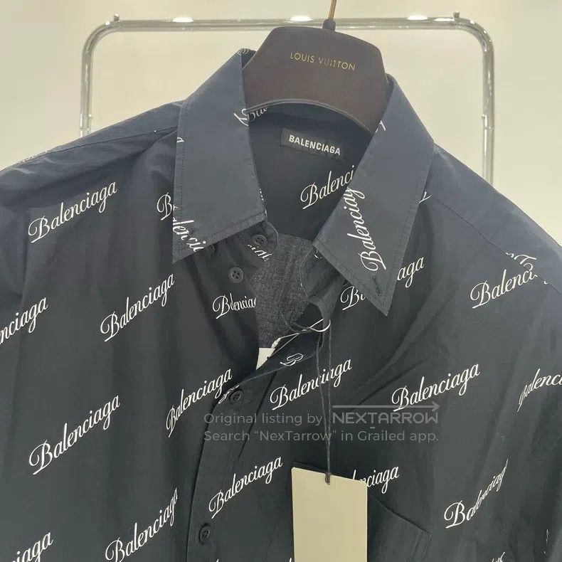 Balenciaga Balenciaga size 37 Black Full Logo Printed Short Sleeve Sh Size US S / EU 44-46 / 1 - 2 Thumbnail