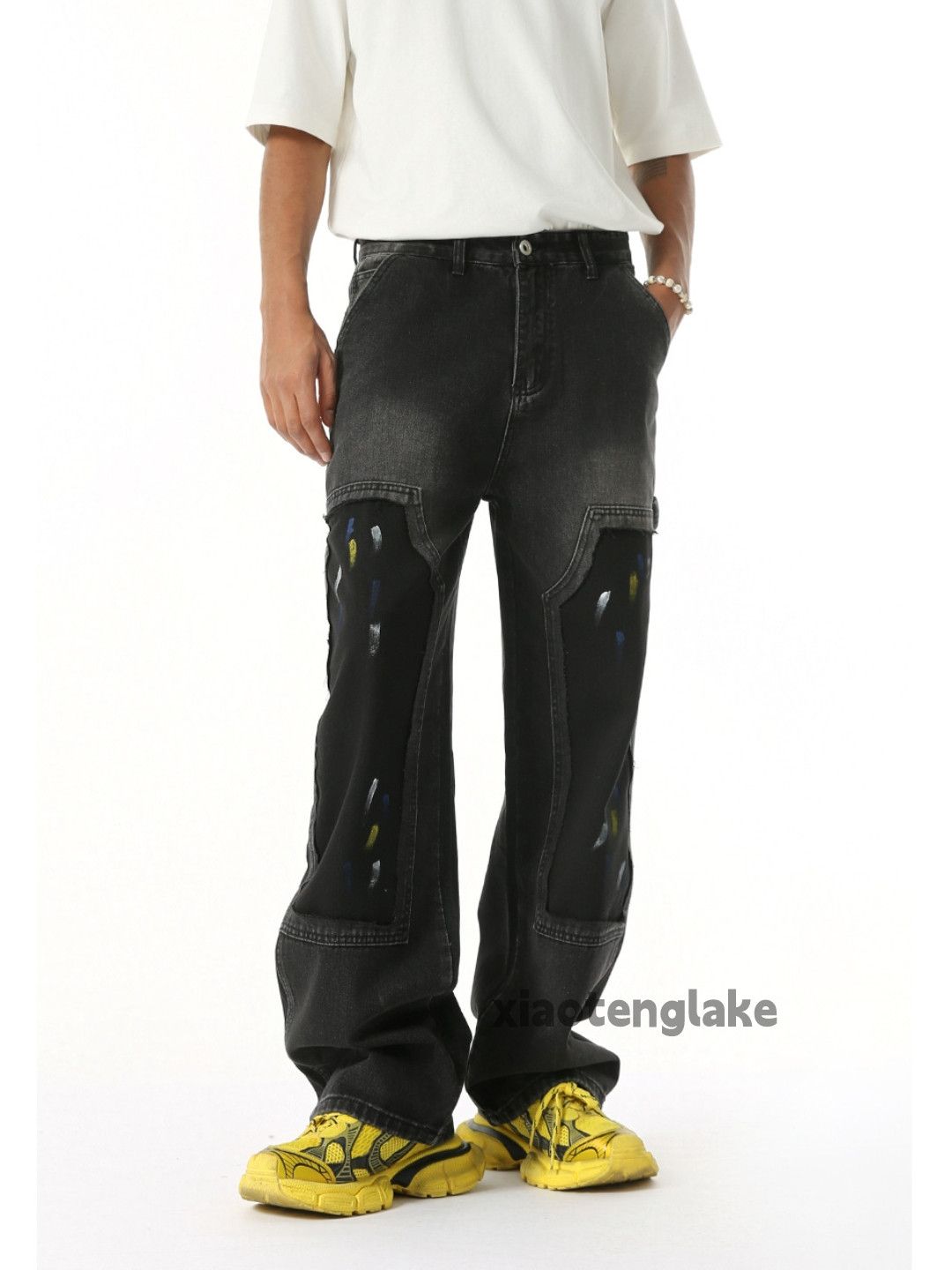 Jean × Vintage Washed faded loose baggy stain paint work carpenter jeans Size US 33 - 2 Thumbnail