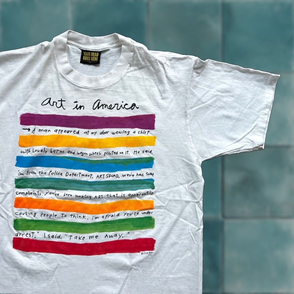 FRED VINTAGE Fred Babb Art In America T-Shirt 80s 90s Abstract Graphic XL White Mens Size US XL / EU 56 / 4 - 1 Thumbnail