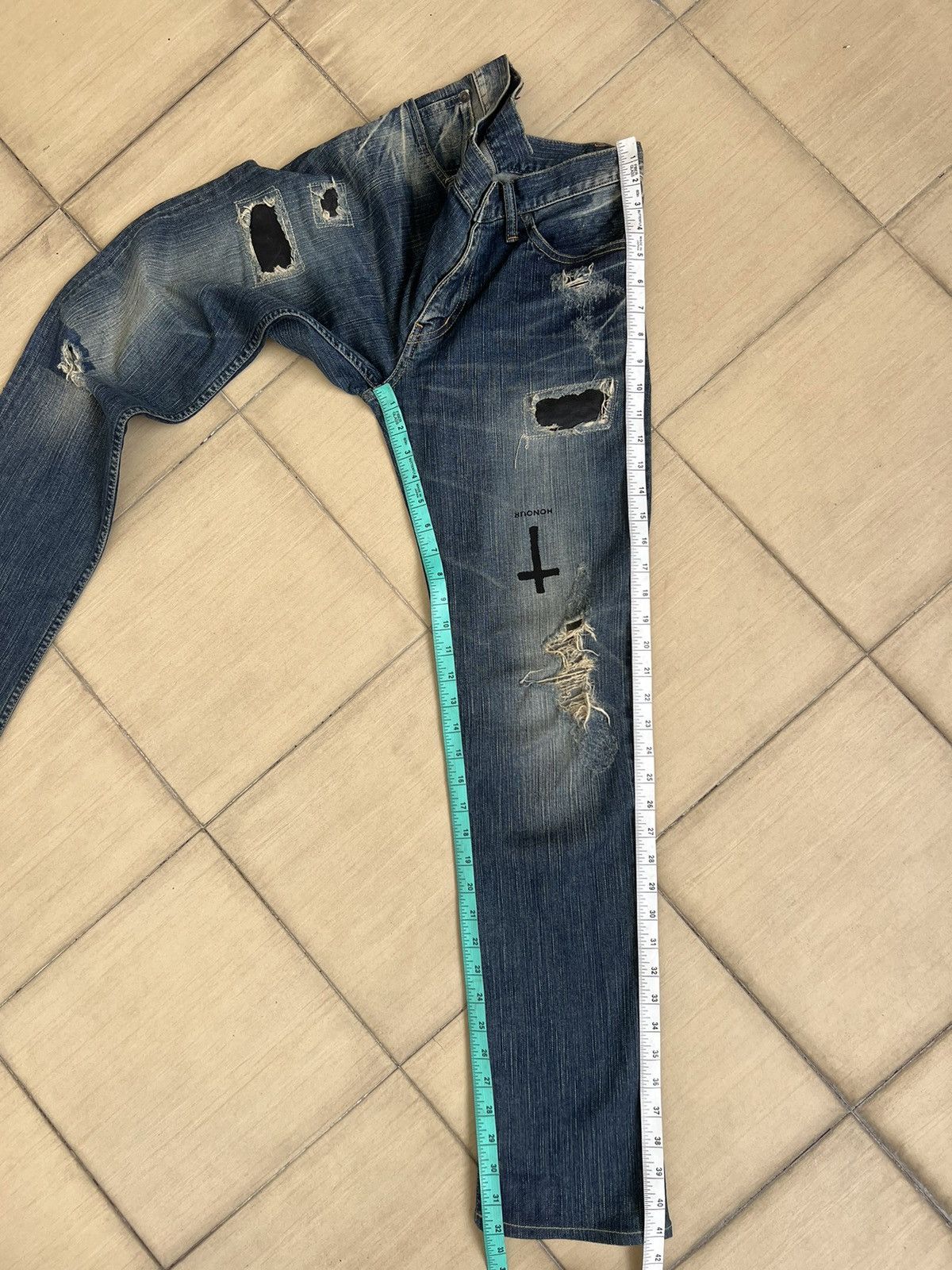 Le Grande Bleu (L.G.B.) L.G.B. Wolf Honour Rips Patchwork Stretch Denim Jeans Size US 31 - 5 Thumbnail