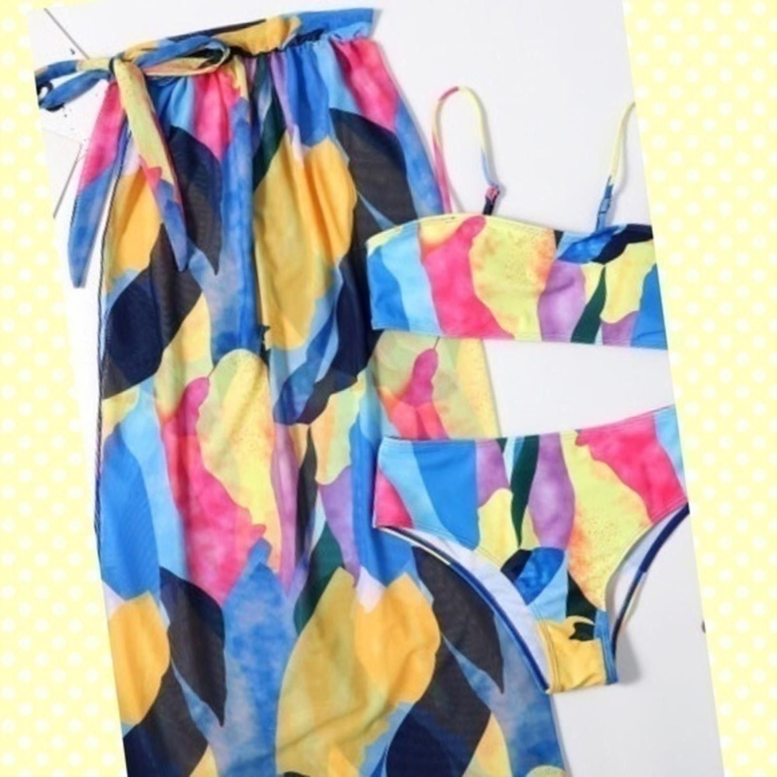 Designer Colorful 3 Pice Color Bikini Set NWT Size ONE SIZE - 3 Thumbnail