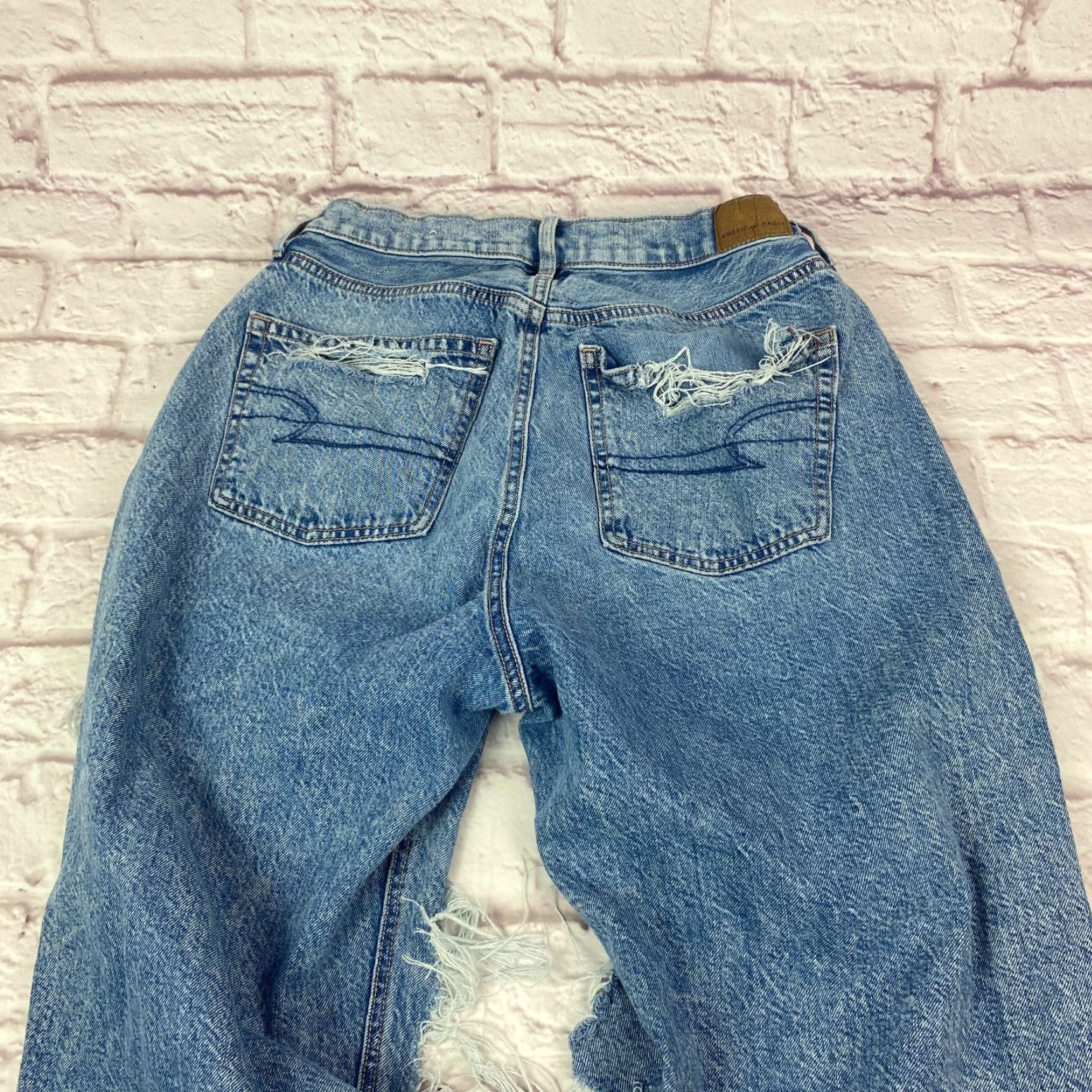 American Eagle Outfitters American Eagle Womens Baggy Jeans High Rise Straight Leg Distressed Ripped Sz 6 Size 28" / US 6 / IT 42 - 6 Thumbnail