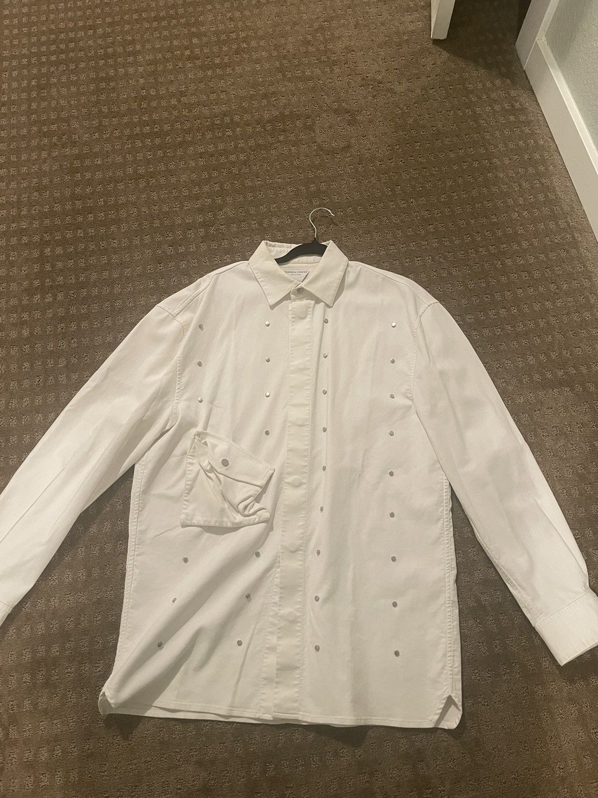 image of Bottega Veneta Pre Fall 20 White Button Overshirt, Men's (Size Large)