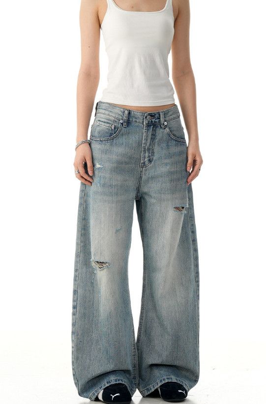 Vintage American men's retro distressed straight ripped curved jeans Size US 32 / EU 48 - 1 Thumbnail