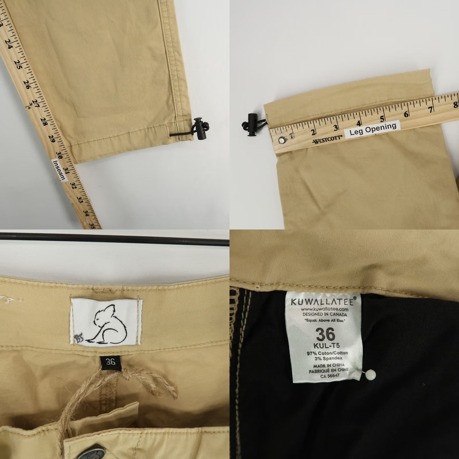 Kuwalla Tee Kuwalla-Tee Cargo Combat Trouser Mens 36 Light Beige Cinch Hems Size US 36 / EU 52 - 8 Thumbnail
