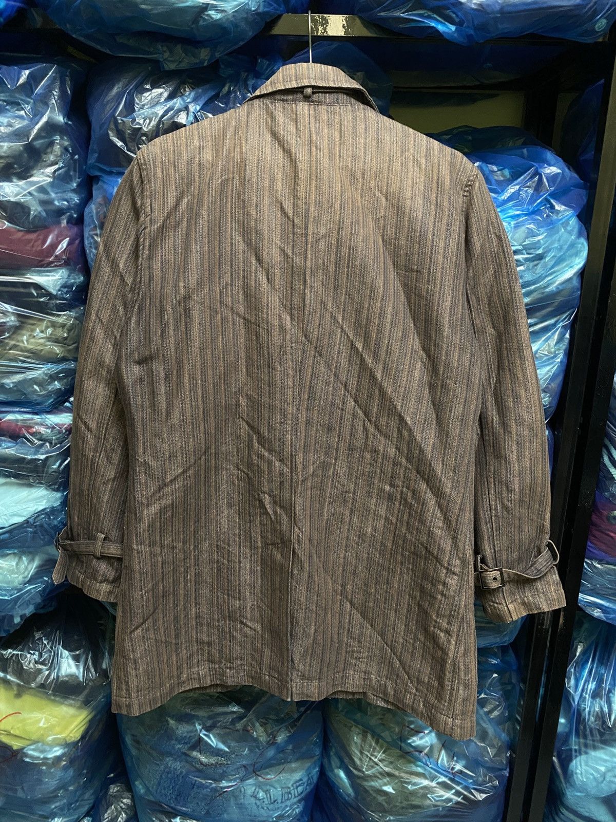 Japanese Brand PLACE PLAN Tokyo Brown Striped Cotton Blend Trench Coat Size US L / EU 52-54 / 3 - 9 Thumbnail