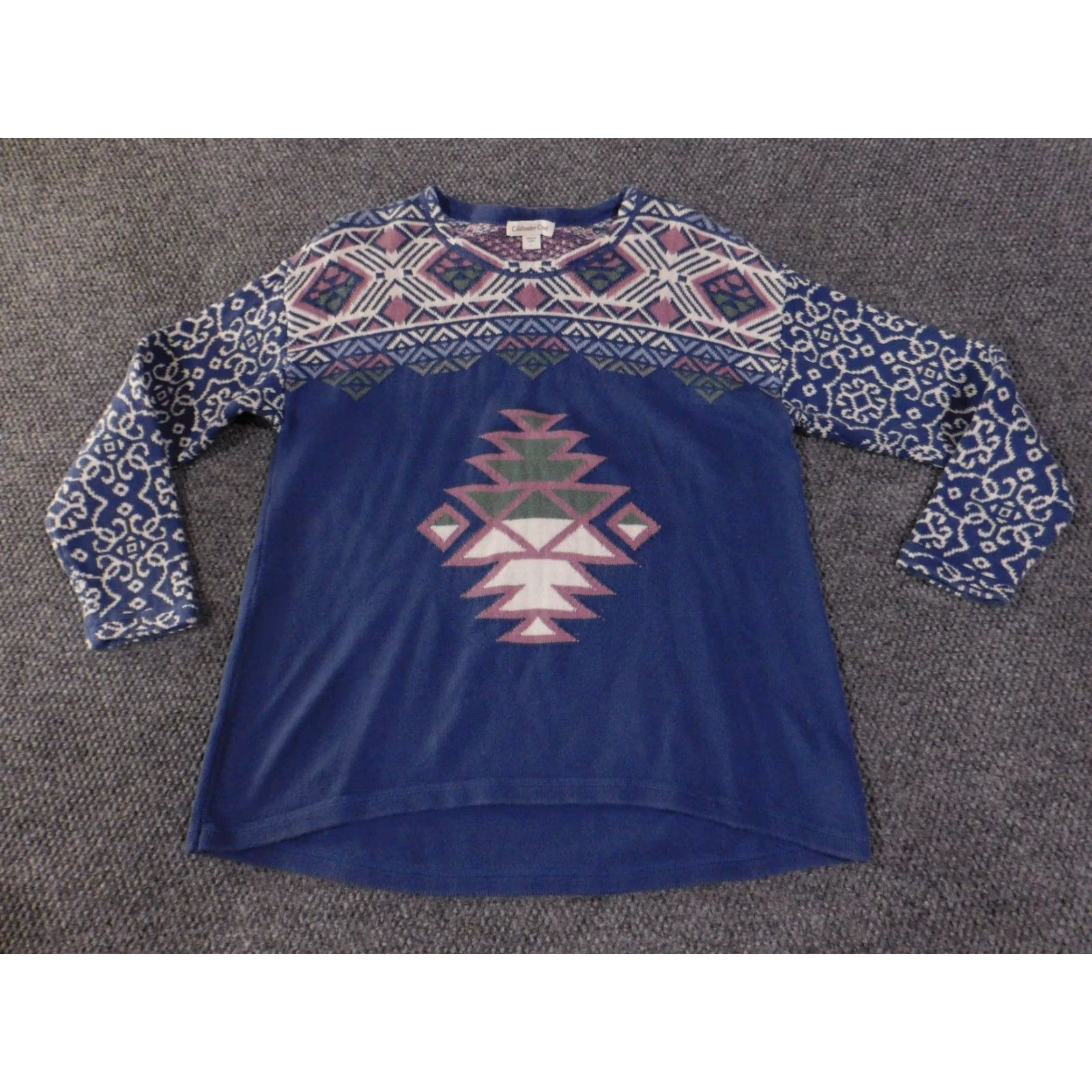 Coldwater Creek Coldwater Creek Sweater Womens Large Blue Multicolor Aztec Geometric Knit Crew Neck Long Sleeve Pullover Casual Winter Spring Fall Size L / US 10 / IT 46 - 5 Thumbnail