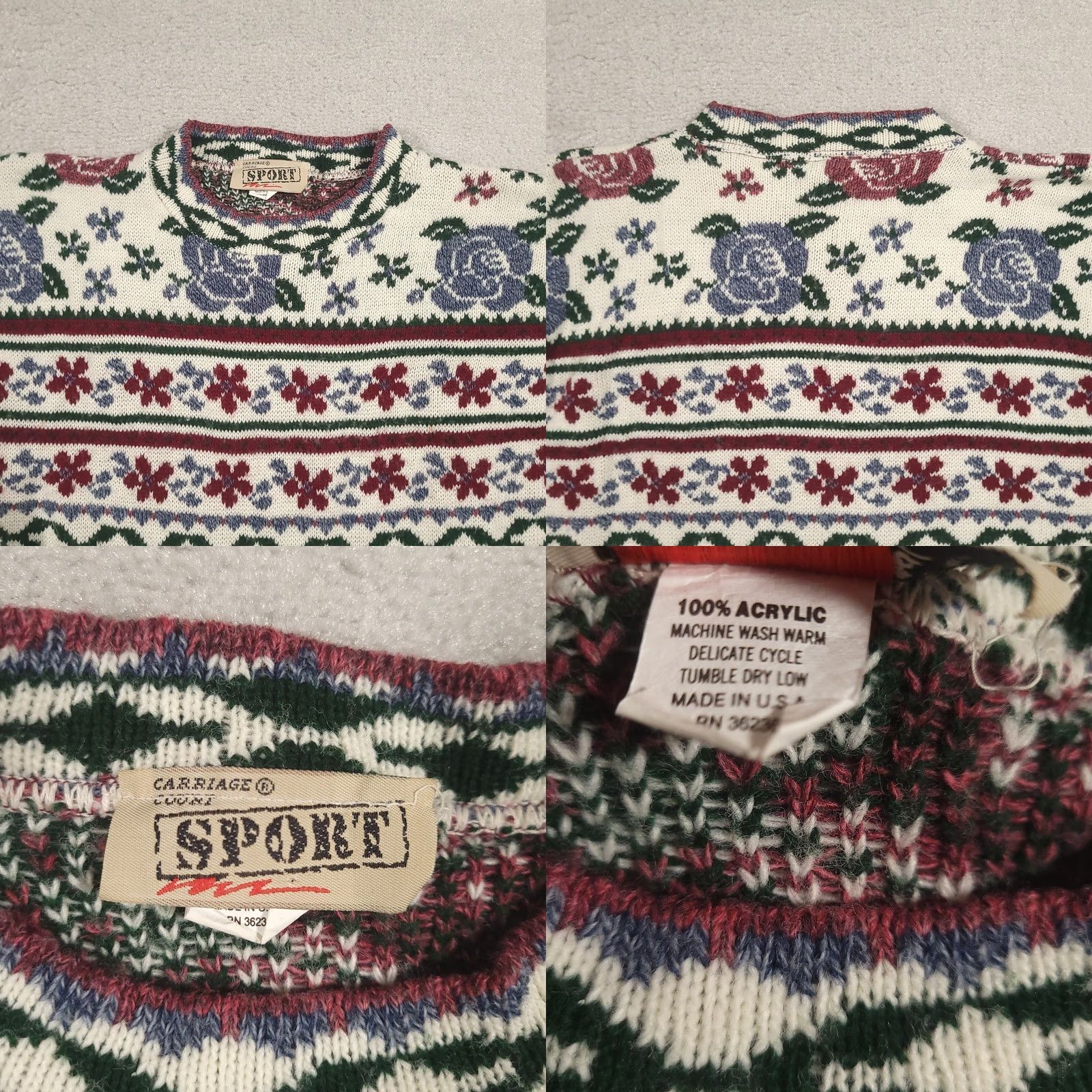 Vintage VINTAGE Carriage Court Floral Sweater Women Medium Knit Pullover Cottagecore 80s Crew Neck Long Sleeve All Seasons White Regular Womens Size M / US 6-8 / IT 42-44 - 8 Thumbnail