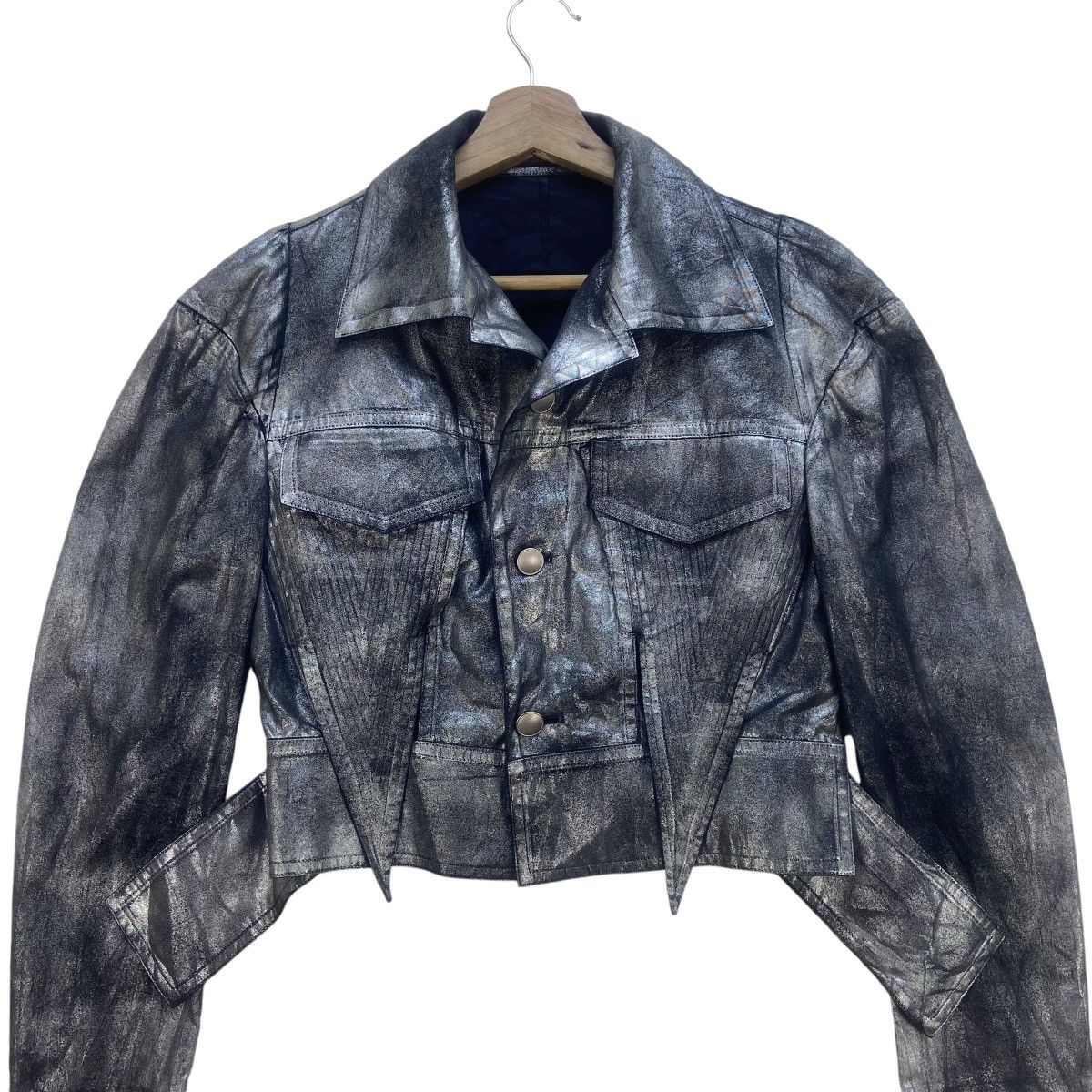 Designer × Yohji Yamamoto 🔥Yohji Yamamoto Silver Metallic Foil Cropped Jacket Size S / US 4 / IT 40 - 2 Thumbnail
