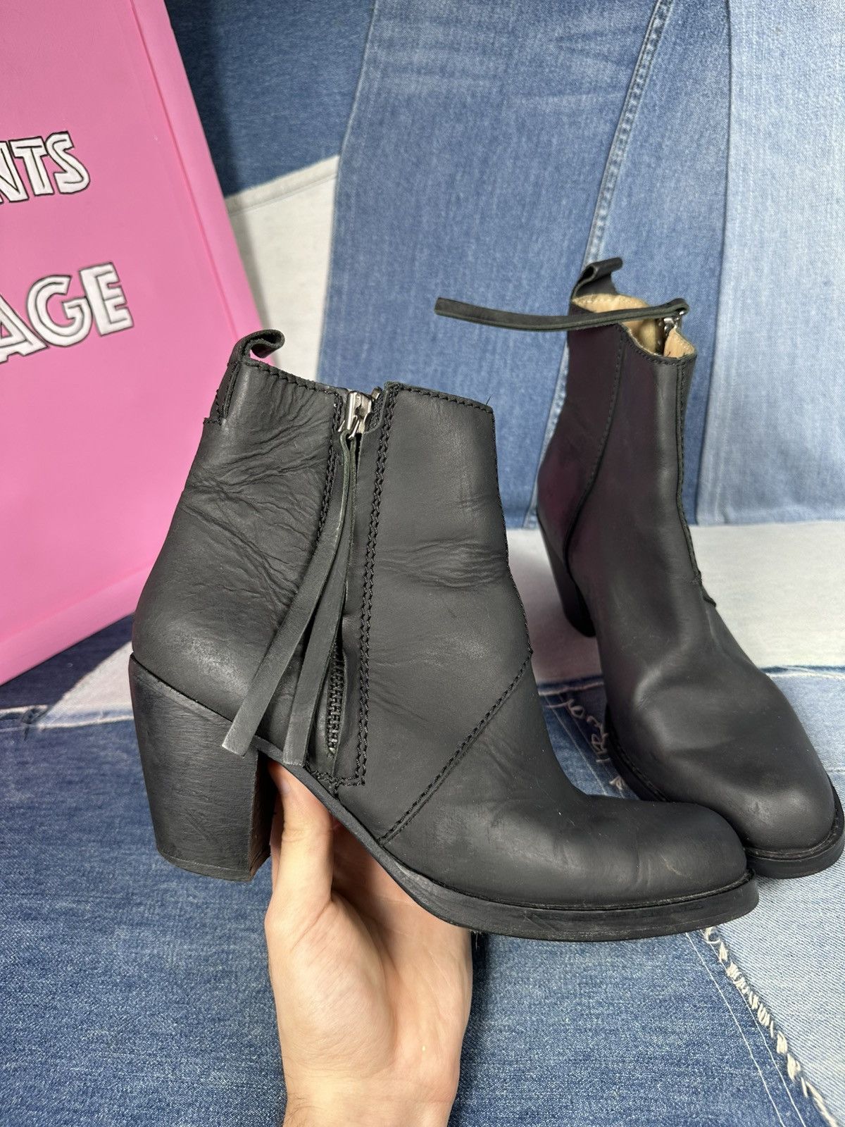 Acne Studios Acne Studios Leather Pistol Black Block Heels Ankle Boots Size US 10 / IT 40 - 11 Thumbnail
