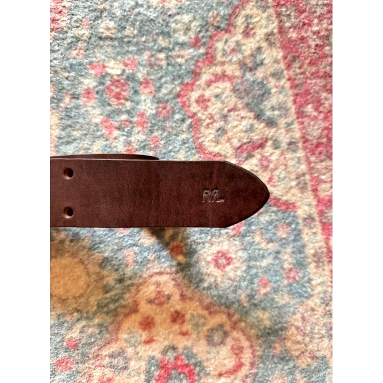 Ralph Lauren VINTAGE RRL RALPH LAUREN STYLE LEATHER BELT SIZE 34 BROWN BRASS LOGO MEN USED Size 34 - 4 Thumbnail