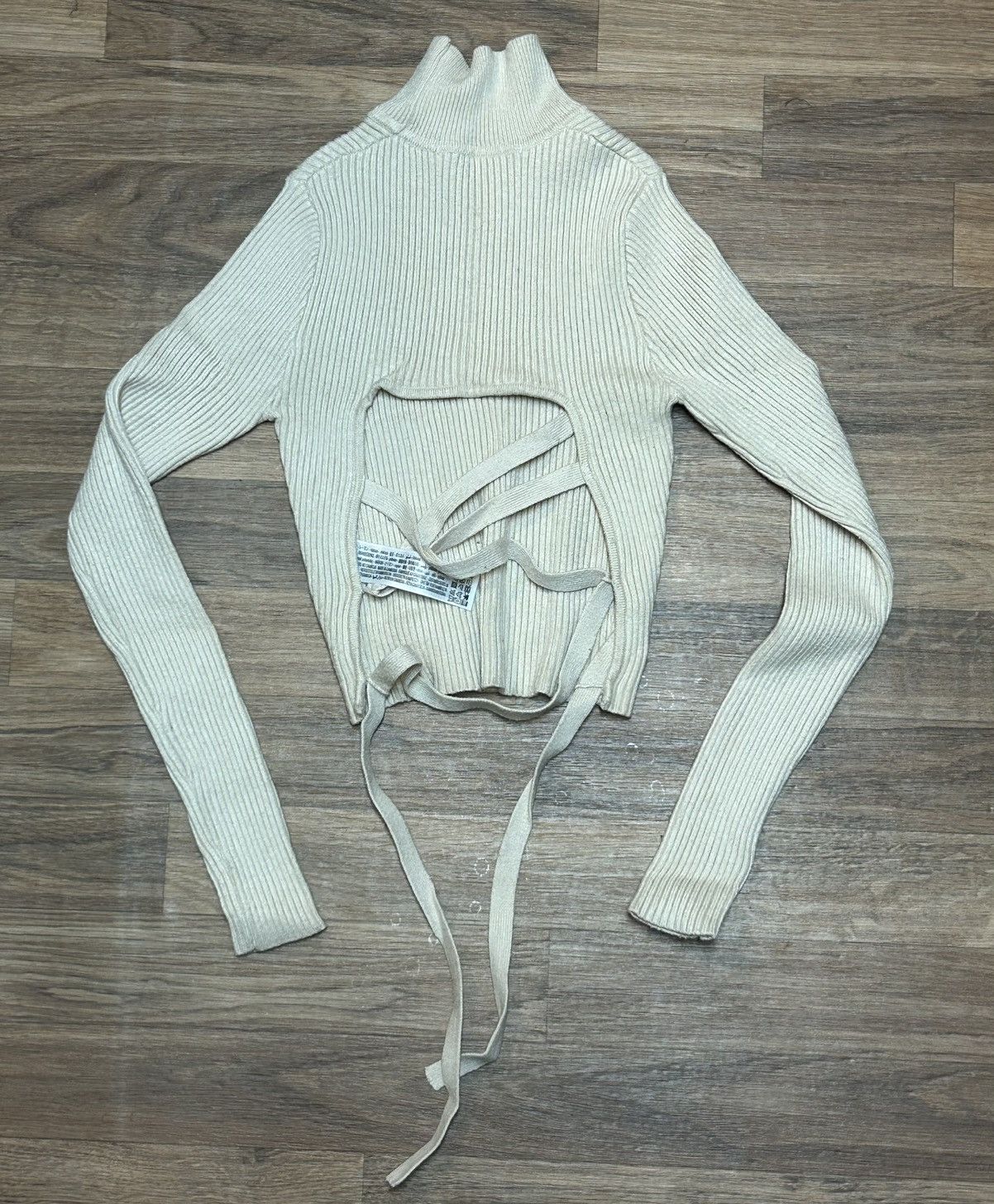 Zara Zara cream colored mock neck lace up open back top Size S / US 4 / IT 40 - 2 Thumbnail