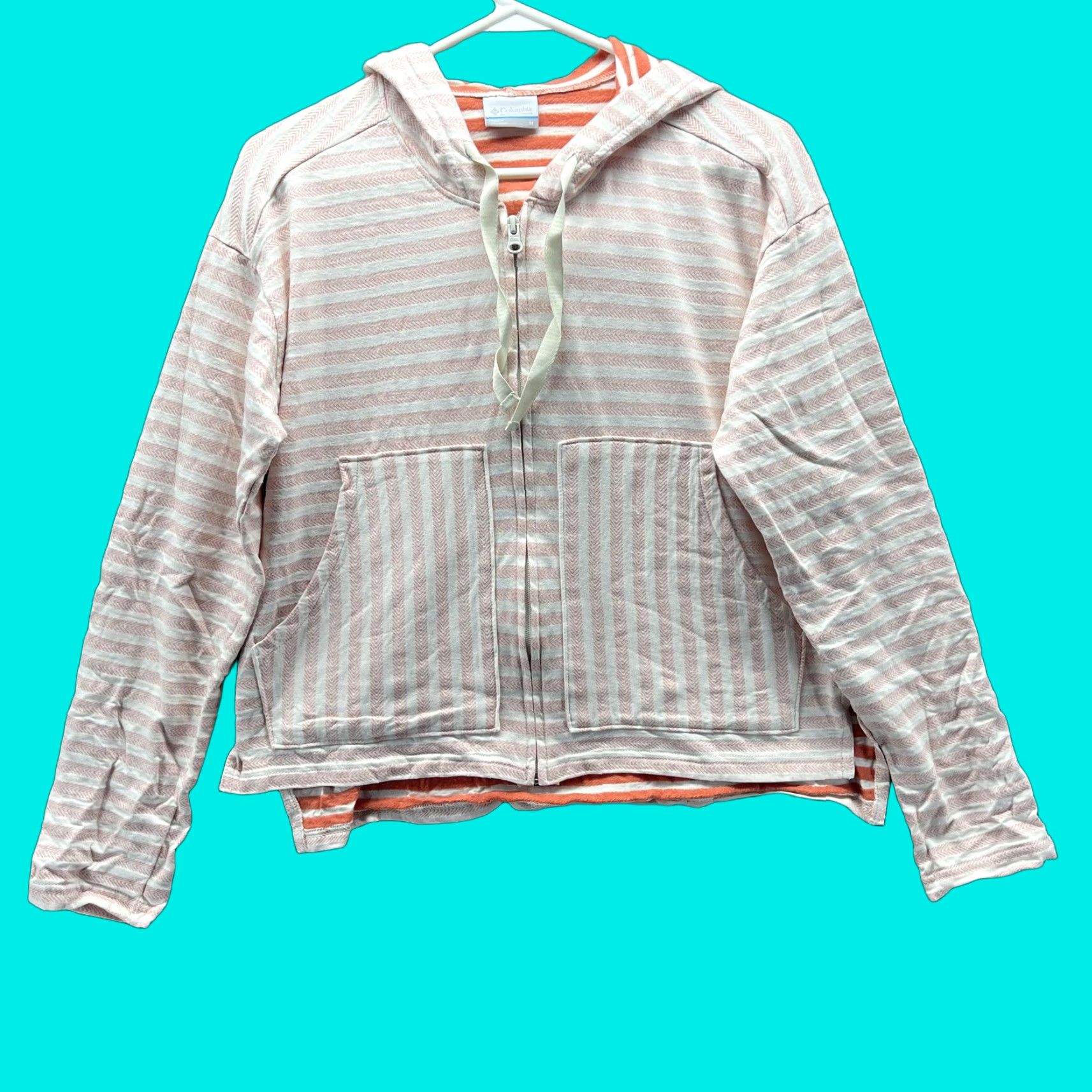 Vintage Columbia Hoodie Womens Medium Pink White Stripe Full Zip Cotton Blend Casual Size M / US 6-8 / IT 42-44 - 1 Thumbnail
