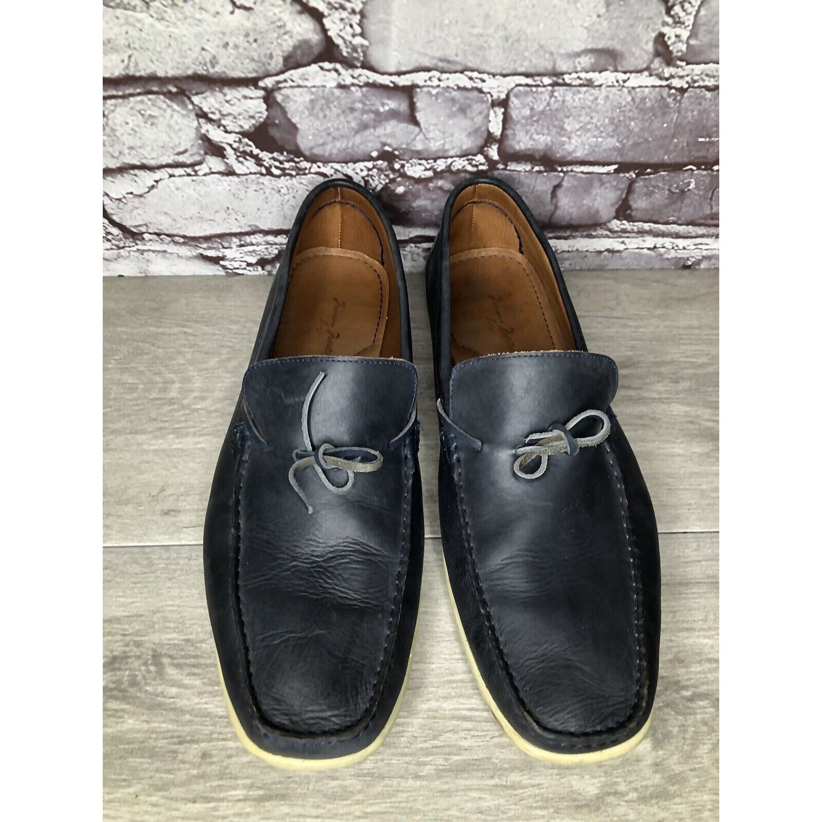 Massimo Matteo MASSIMO MATTEO Navy Blue Leather Casual Moc Driving Loafers Size US 12 / EU 45 - 20 Thumbnail