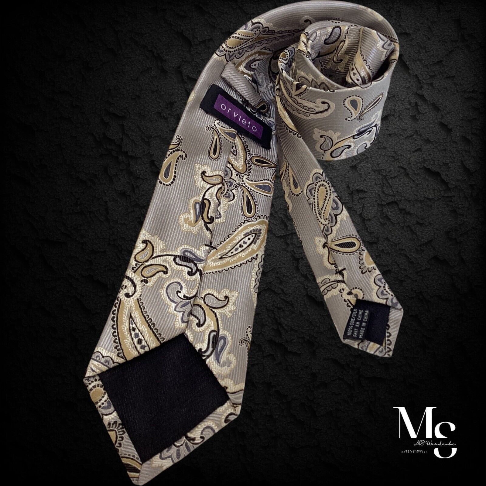 Other ORVIETO Beige Paisley Silk Tie W: 3.4" EX COND Size ONE SIZE - 2 Thumbnail
