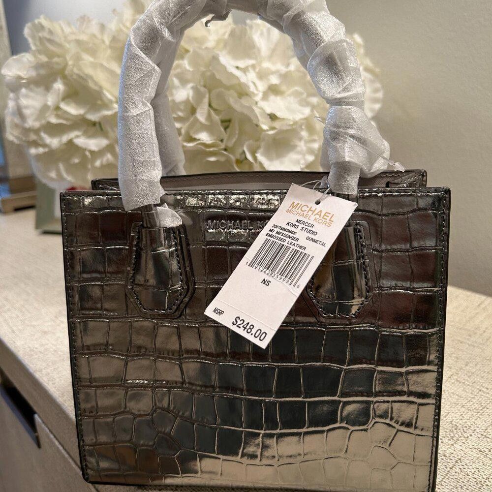 Michael Kors MICHAEL Michael Kors Croc Embossed Messenger Gunmetal Bag Size ONE SIZE - 2 Thumbnail