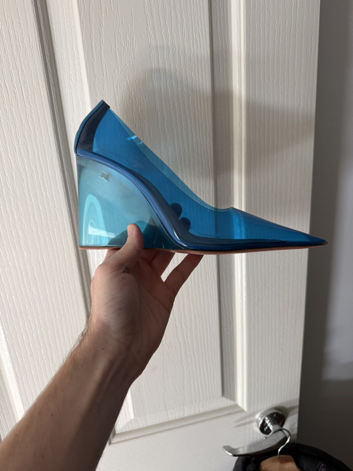 Amina Muaddi Amina Muaddi Ane Glass Wedge Pumps In Blue PVC Size US 9 / IT 39 - 3 Thumbnail