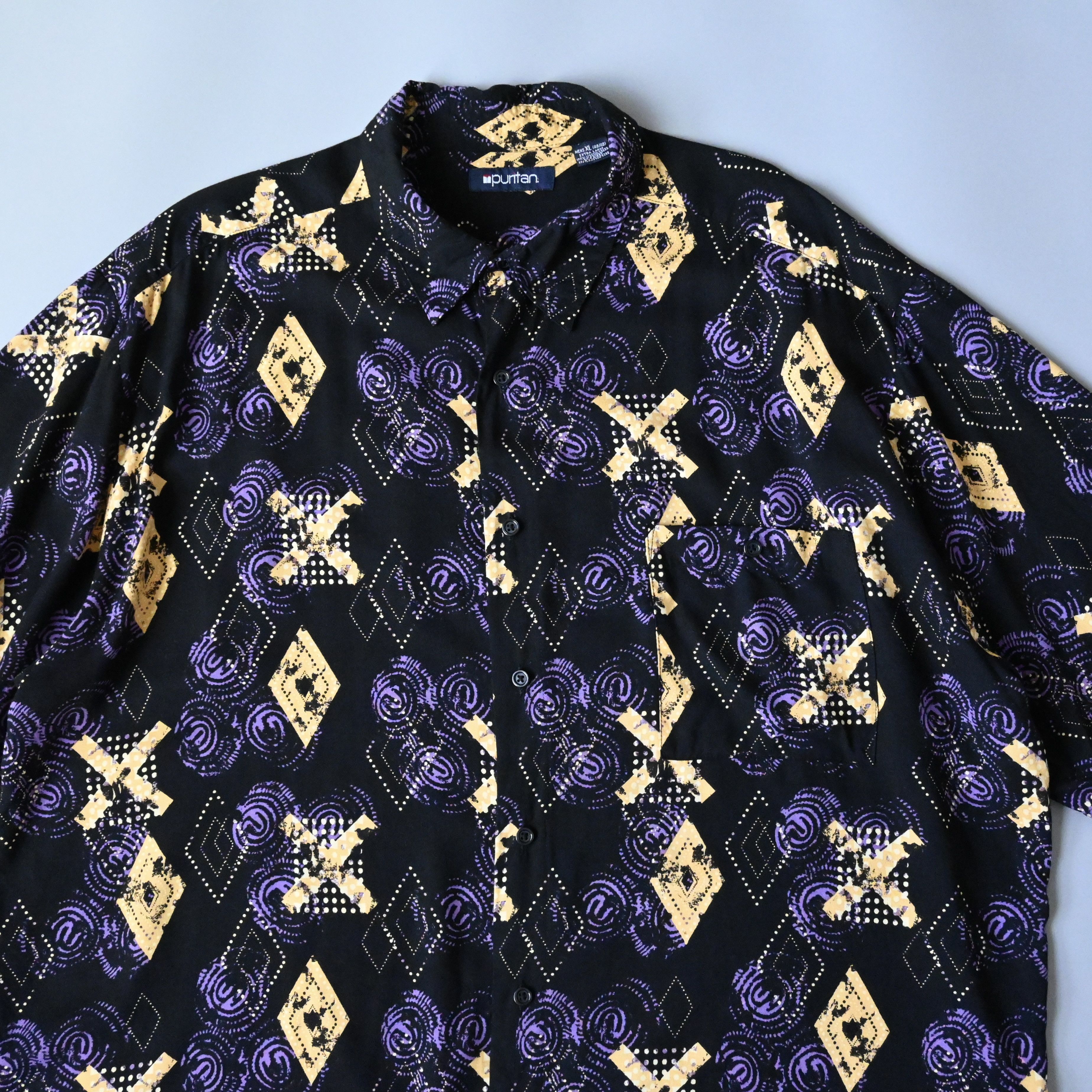 Puritan VTG 90s Puritan geometric pattern rayon shirt, Lakers color Size US XL / EU 56 / 4 - 5 Thumbnail