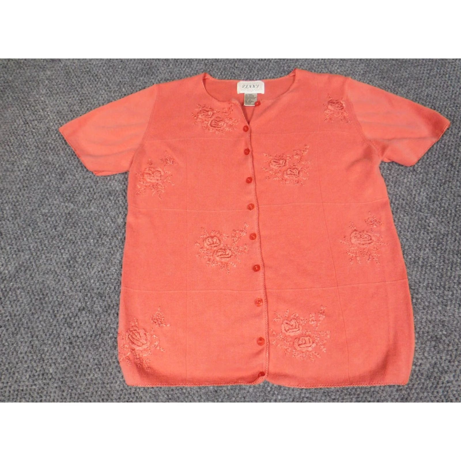 Vintage Jenny Womens Sweater Small Pink pullover stretch Crew Neck Short Sleeve Bell Sleeve Knit Zip Regular Size S Cotton Ramie Size S / US 4 / IT 40 - 3 Thumbnail