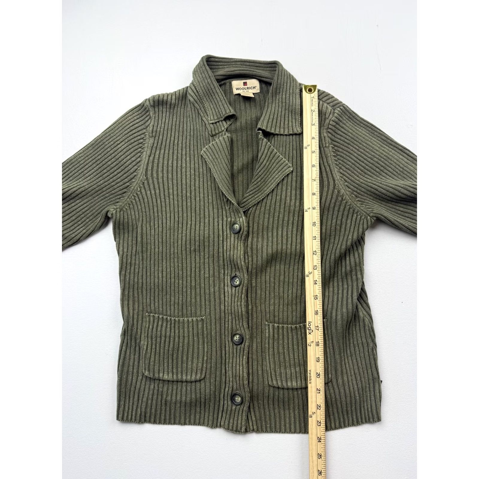 Vintage Woolrich Cardigan Sweater Womens Medium Green Collared Button Front Pockets Size M / US 6-8 / IT 42-44 - 4 Thumbnail