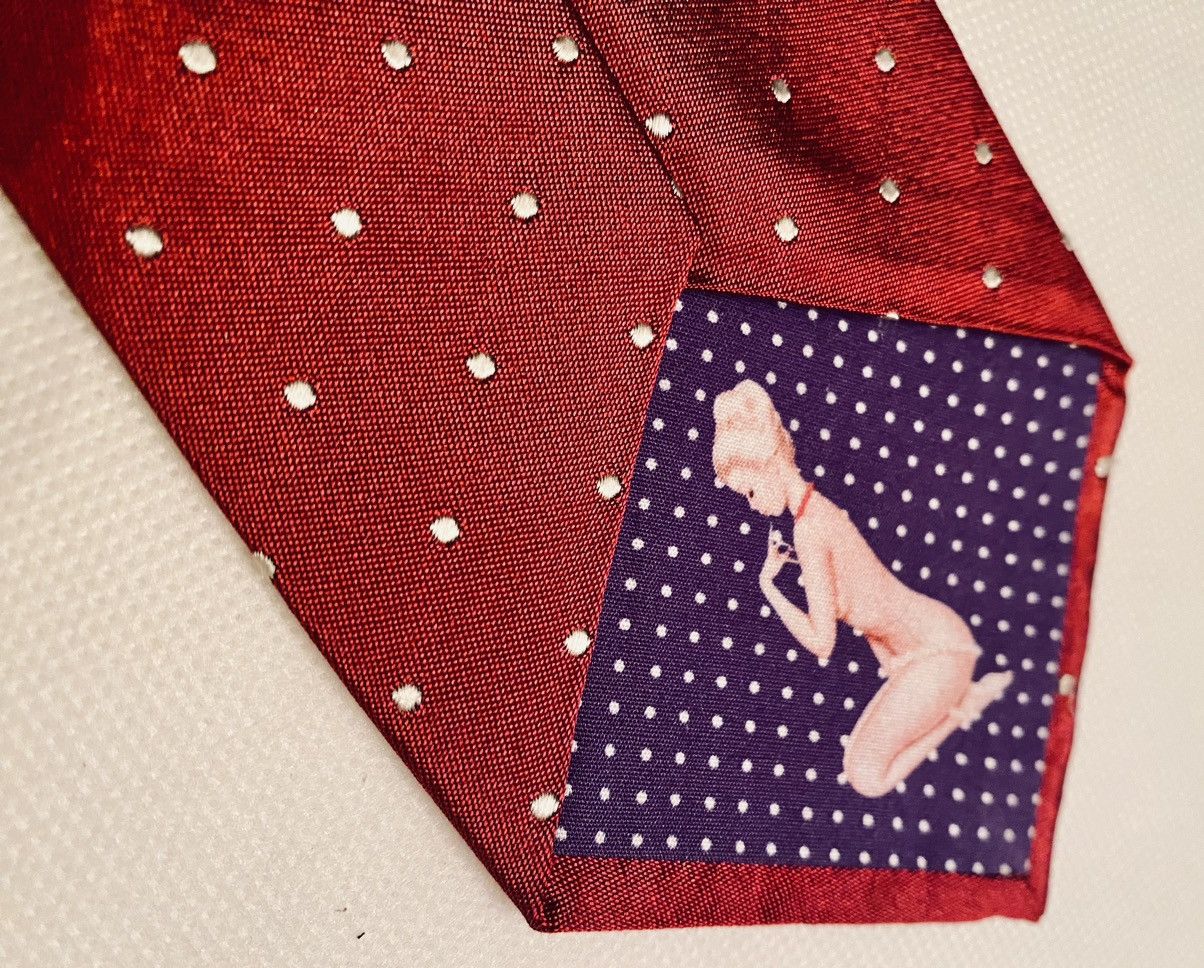 Paul Smith PAUL SMITH 🇮🇹 Red Micro Polka Dot Classic Pin Up Girl Silk Size ONE SIZE - 5 Thumbnail