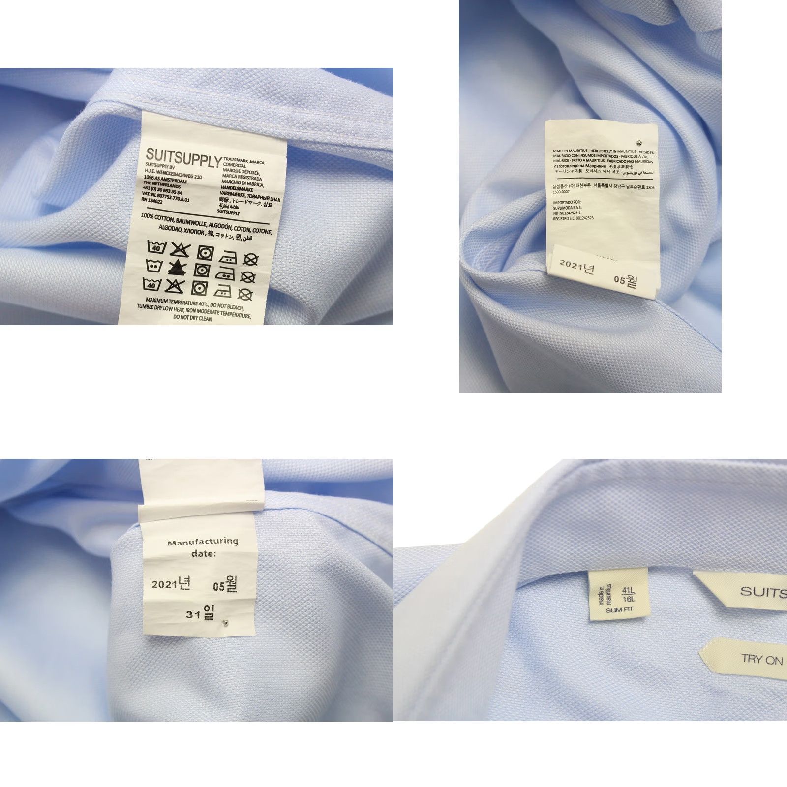 Suitsupply Suitsupply Try On Slim Fit Formal Shirt Men's 41L / 16L Cutaway Collar Blue Shirt Size 42R - 8 Thumbnail