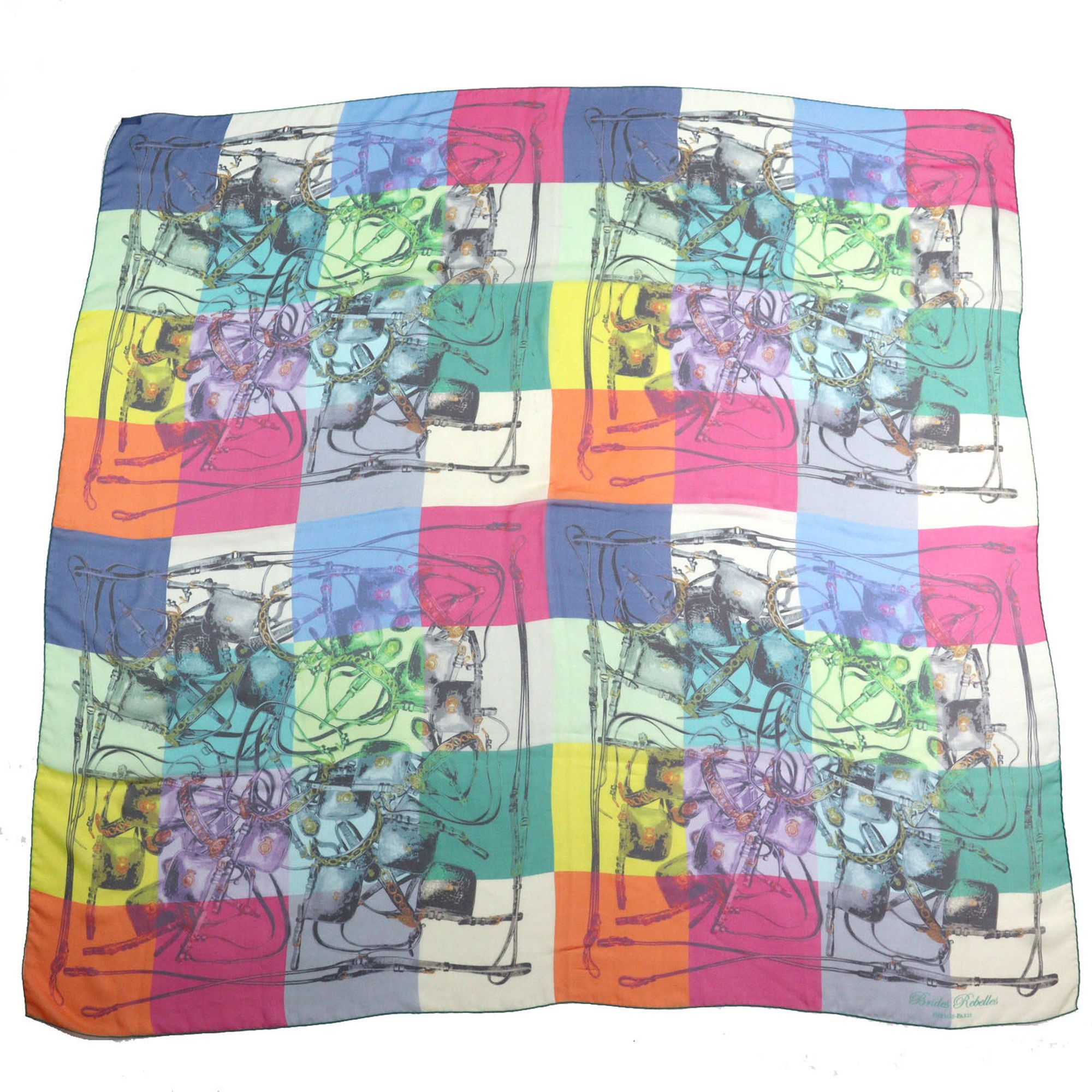 Hermes HERMES Brides Rebelles Saddlery, 100% Silk, Carré Size 140, Large Shawl/Scarf, Multicolor, Made in France, Women's Size ONE SIZE - 1 Thumbnail