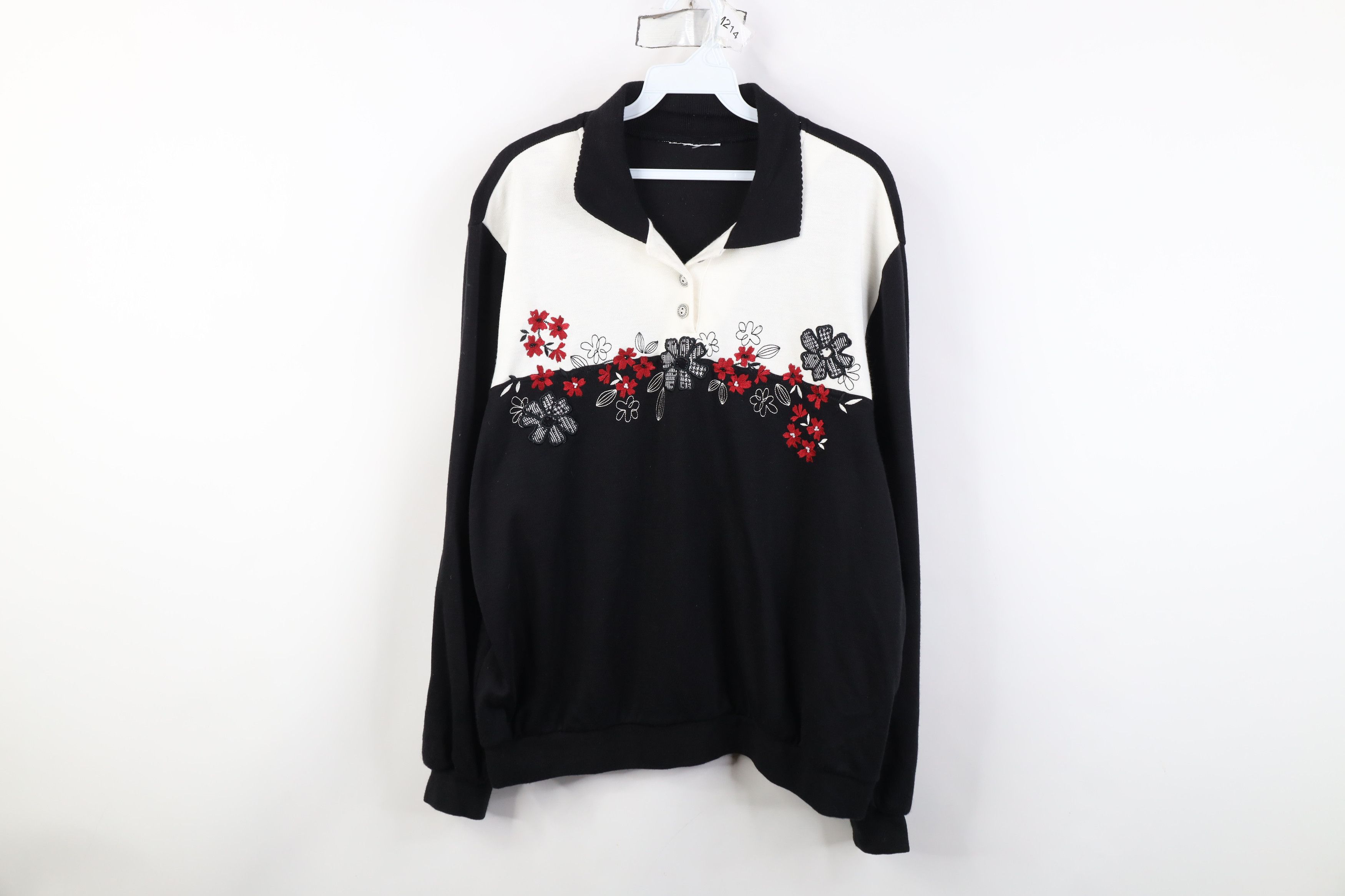 Vintage Vintage 90s Streetwear Flower Collared Pullover Sweatshirt Size XL / US 12-14 / IT 48-50 - 1 Thumbnail