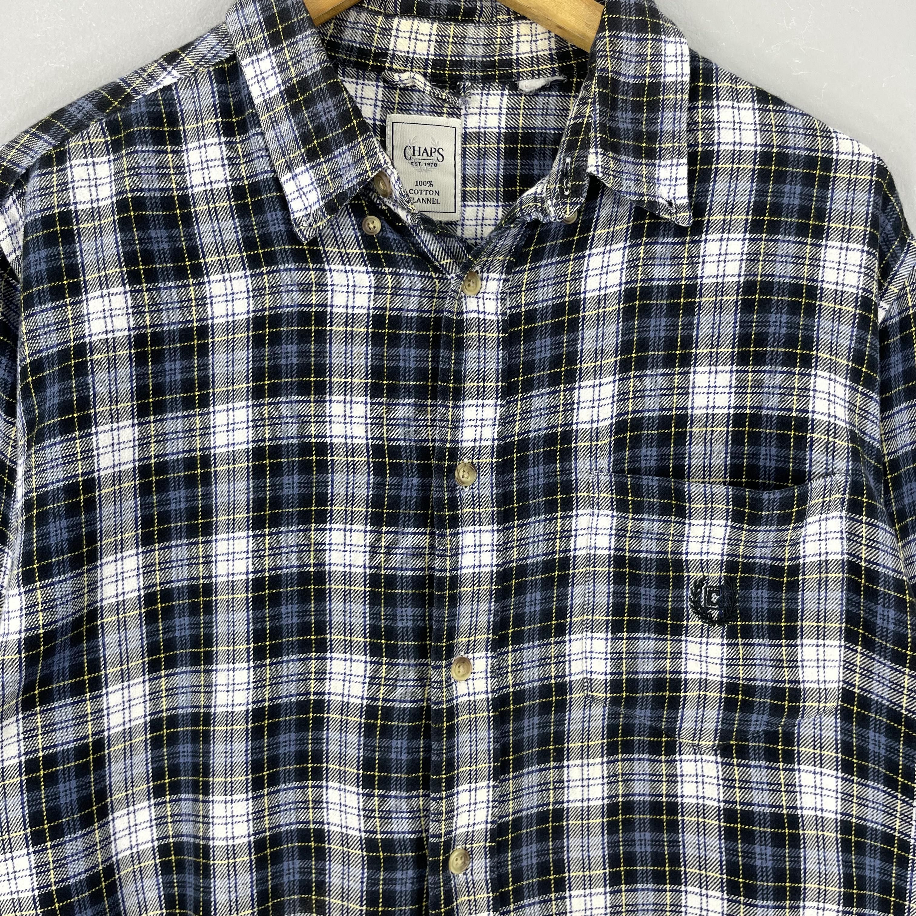 Flannel Vintage CHAPS Checkered Tartan Blue Distressed Flannel Size US L / EU 52-54 / 3 - 2 Thumbnail