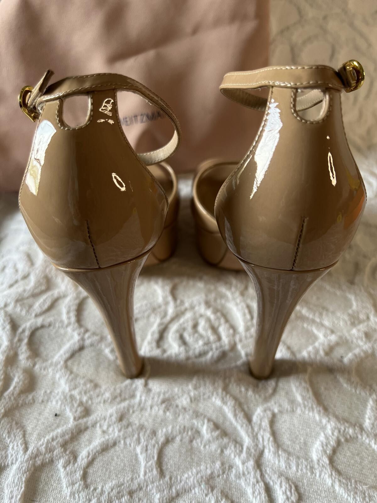 Stuart Weitzman Stuart Weitzman Nude Patent Leather Disco Platform Sandals Size US 8 / IT 38 - 8 Thumbnail
