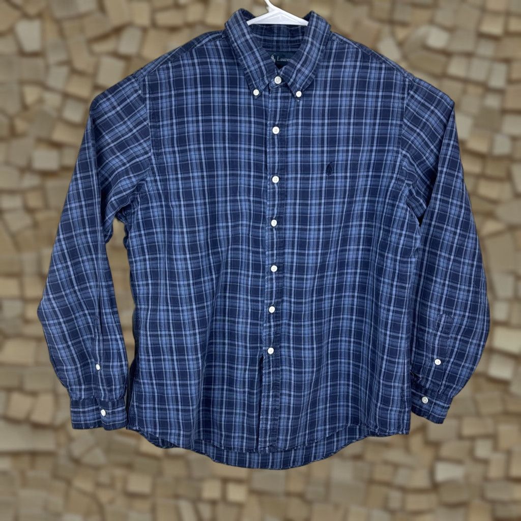 Ralph Lauren VINTAGE Ralph Lauren Shirt Men XL Plaid Button-Up Navy Silk Linen Custom Fit XL Blue 90s Preppy Designer Classic Casual Business Travel Button-Down Size US XL / EU 56 / 4 - 1 Thumbnail
