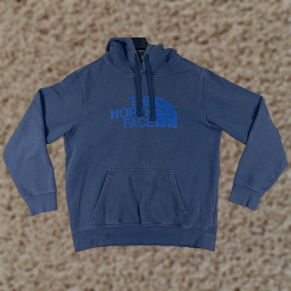 The North Face Mens Hoodie Shirt Hooded Pullover Lightweight Logo Sweatshirt Blue Cotton Blend Jersey M